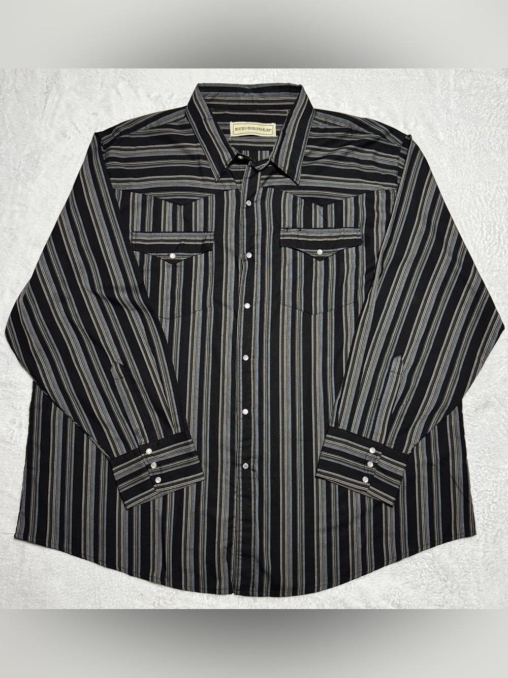 Bit and Bridle Men’s 3XL Black Striped Western Pearl Snap Shirt